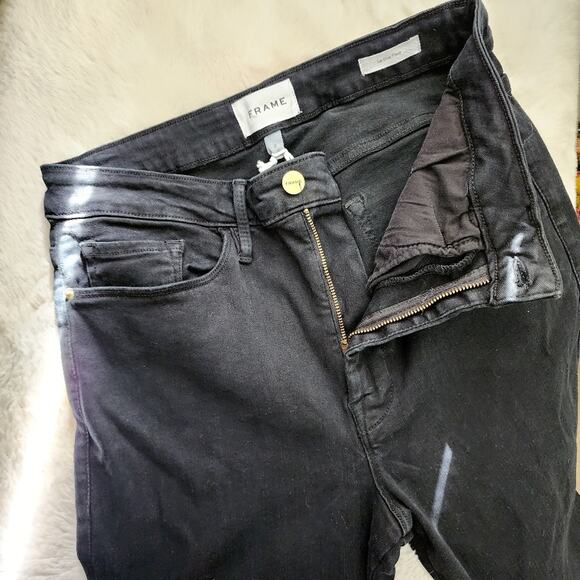 FRAME Le One Black Flare Split Hem High Waist Jeans Super Stretch NWT Size 2 - Picture 11 of 13
